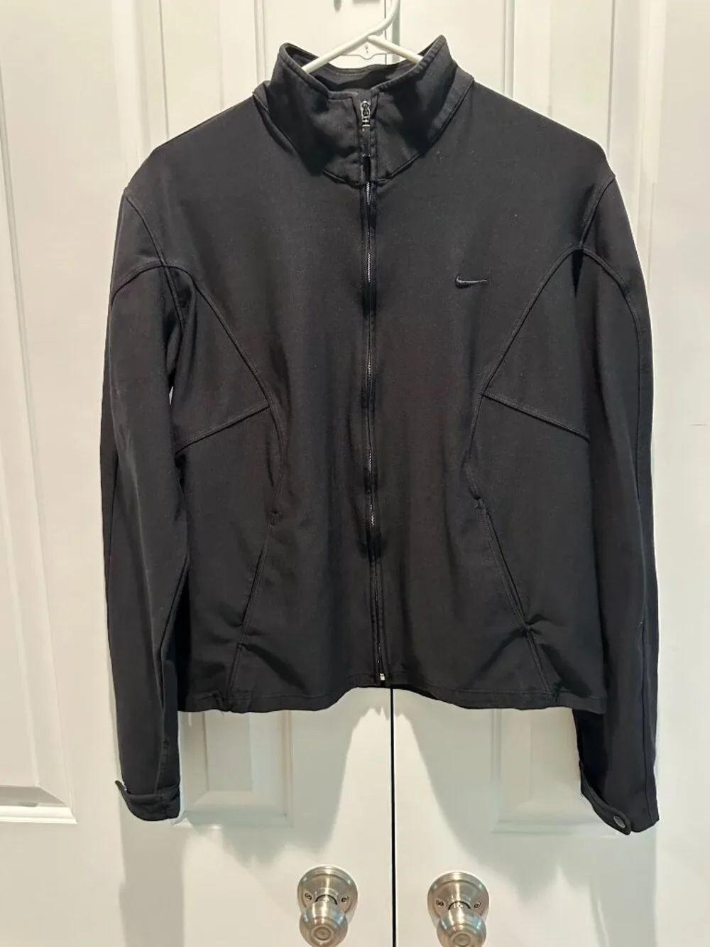 Nike Girls Dri-Fit Black Full Zip Track Jacket L 12 14 Mock Neck Running Sporty